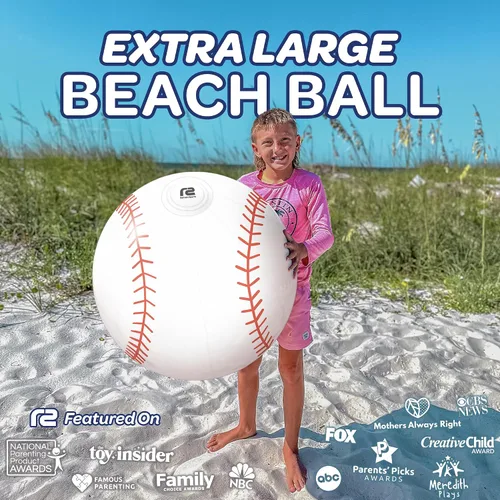 Vista 2 de 27-Inch Large Beach Ball - New 8-Panel Design for Durability and Ultra Round Shape - Best Big Beach Ball For Kids & Adults - 3X Thickness
