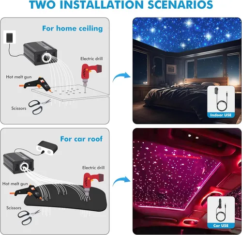 Vista 6 de Twinkle Headliner Star Light Kit 500Pcs* 0.03in* 9.8ft Luces de fibra óptica APP/control remoto, sonido RGBW activado, modo de música, para techo