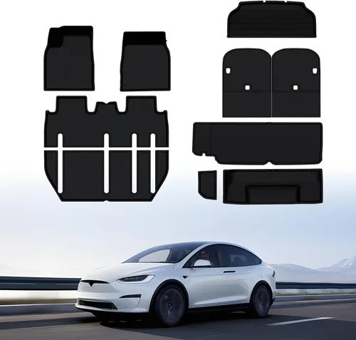 Vista 10 de BASENOR Alfombrillas para Tesla Model X de 6 plazas, protección para todo tipo de clima, tapetes XPE antideslizantes para maletero, forro de carga
