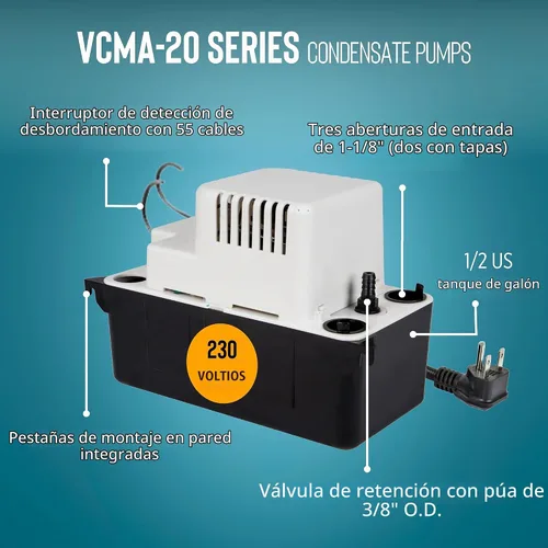 Vista 3 de Little Giant VCMA-20ULST, 230 voltios, 80 GPH, bomba de eliminación