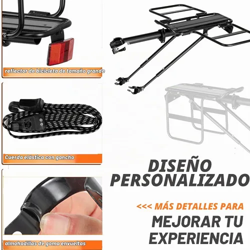 Vista 5 de Foldable Wide Wings Bike Cargo Rack, Quick Release, Universal, Large Capacity, Height Adjustable Fit 24'-29