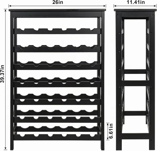 Vista 7 de VASMIA Estante de vino de bambú para 42 botellas, estante de vino de 7 niveles independiente con mesa, estante de almacenamiento de vino para Negro