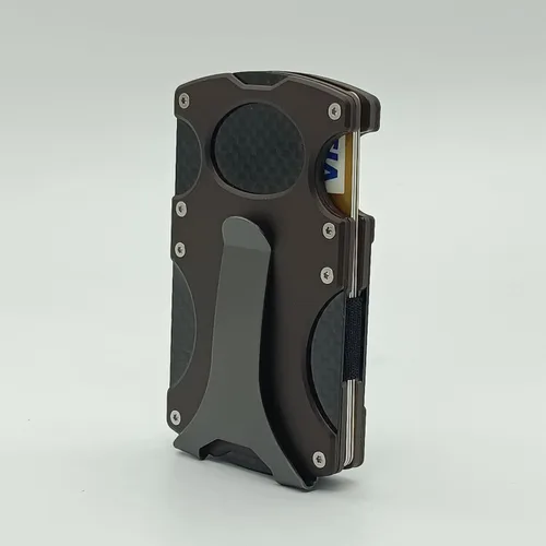 Vista 2 de HIGO FASHION Cartera táctica delgada para hombre, bloqueo RFID, minimalista, tarjetero con clip de aluminio para dinero, carteras de fibra
