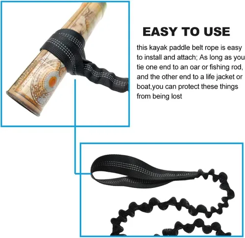 Vista 3 de Paddle Leash Kayak Paddle Holder Tool Lanyard - 2 Pack Stretchable Paddle Strap with Carabiner Secure Leash Lanyard Rope for SUP Kayak Canoe Paddle