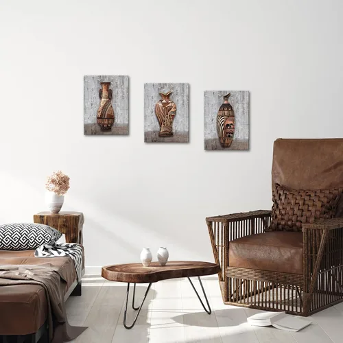 Vista 4 de Zlove Lienzo de jarrón africano vintage, arte de pared, tradicional tribal africano, maceta floral africana, pintura de granja para cocina, hogar