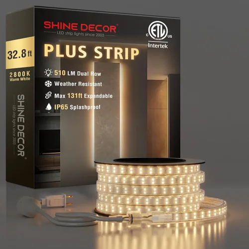 Vista 14 de Shine Decor Tira de luces LED Plus CA 120V, cuerda brillante de doble fila conectable, ETL IP65 impermeable y resistente a la intemperie para Blanco