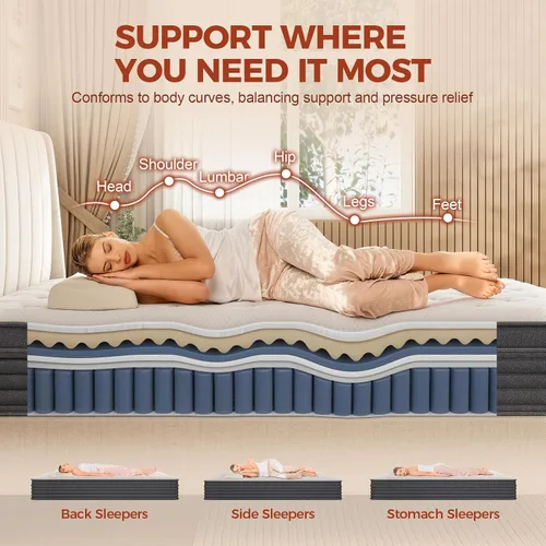 Vista 4 de 12 Inch Full Mattress, Quiet Comfort for All Position Sleepers
