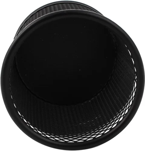 Vista 2 de uxcell Espacio de oficina Suministro de malla metálica negra cilíndrica pluma lápiz taza escritorio organizador contenedor