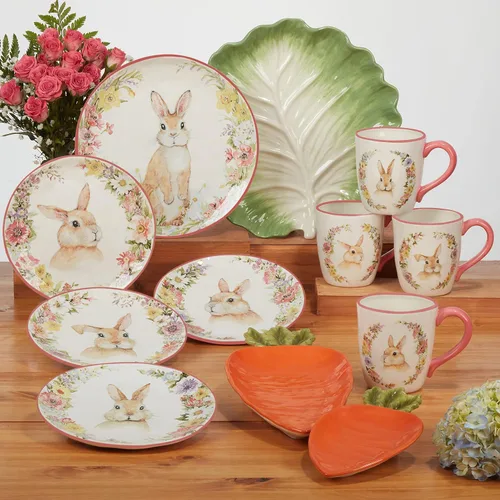 Vista 6 de Certified International Easter Garden - Juego de vajilla de 16 piezas, servicio para 4, multicolor
