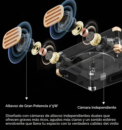 Vista 6 de Tocadiscos Bluetooth, tocadiscos portátil de 3 velocidades, dorado