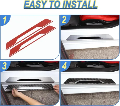 Vista 5 de CHEAYAR Cubierta de Umbral de Puerta Interior de Automóvil Placa Protectora contra Rayones Adhesivo Decorativo Compatible con Corvette C8 Stingray