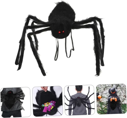 Vista 3 de Mochila de Halloween para niños y niñas, bolsa decorativa de araña, juguete gigante de felpa, color negro, 1 unidad, Negro -, Centímetro