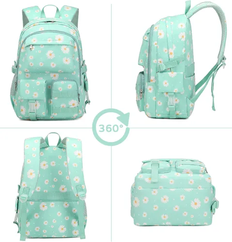Vista 2 de Daisy - Mochila escolar para niñas, con lonchera, juego de bolsa de libros, mochilas para adolescentes y niñas