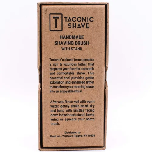Vista 5 de Taconic Shave Cepillo de afeitar de lujo 100% de tejón puro de 3 bandas con madera de haya de lujo y mango cromado, soporte de afeitado incluido