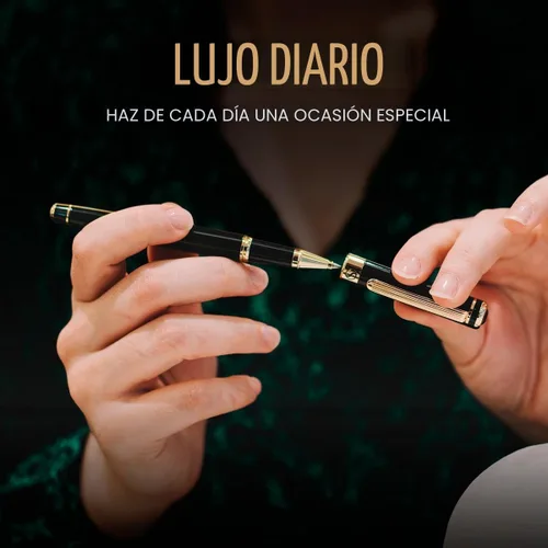 Vista 5 de Scriveiner Bolígrafo Rollerball de Laca Negra - Impresionante Bolígrafo de Lujo, Chapado en Oro Real, Repuesto de Tinta Schmidt, El Mejor Set de 1.
