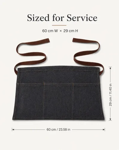 Vista 9 de Toyvian Durable Denim Waist Apron with 3 Pockets Unisex, Short Half Server Apron for Waiter Waitress, Bar, Cafe & Kitchen