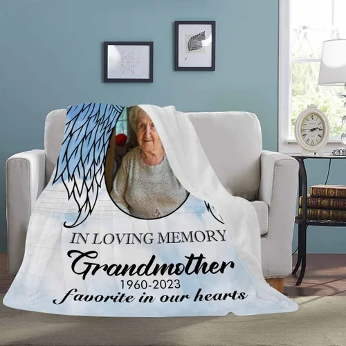 Vista 2 de Artsadd Manta conmemorativa personalizada en memoria amorosa de mamá, papá, padre, abuela, abuelo, nana, manta personalizada con foto, nombre