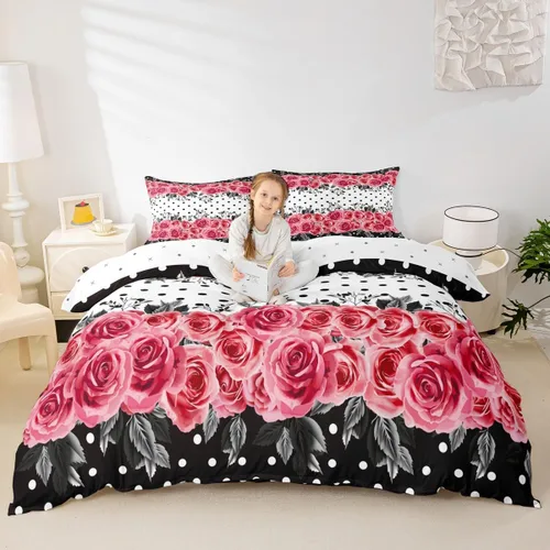 Vista 27 de Castle Fairy Funda de edredón de cuadrícula negra y blanca para niños, niñas, funda de edredón de abstracción visual, tamaño matrimonial, juego