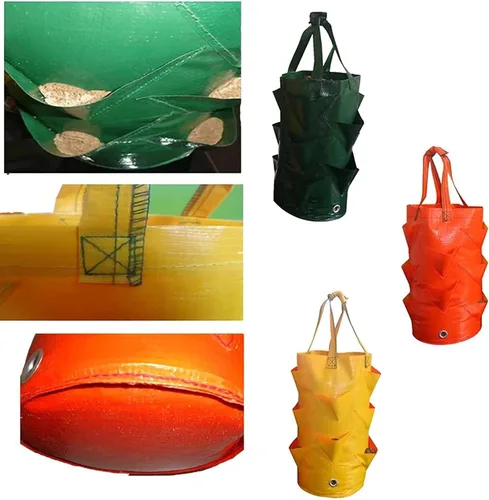 Vista 7 de 3 piezas de bolsas colgantes para macetas con asas, contenedores colgantes de plástico para plantación de fresas, bolsas de cultivo plegables
