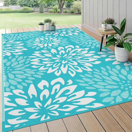 Vista 18 de HEBE Alfombra impermeable para exteriores de 5 x 8 pies para patios, alfombra de paja de plástico reversible floral, alfombra de patio, alfombra