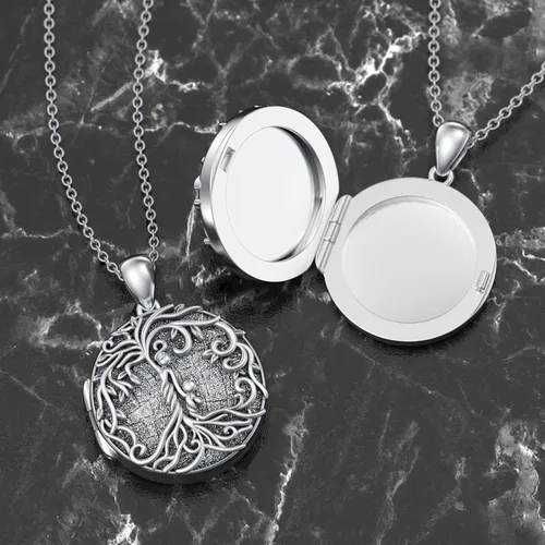 Vista 5 de TOUPOP Collar con medallón de árbol de la vida para madre y 1 niño2 niños3 niños4 niños5 niños, collar de medallón de plata de ley para fotos