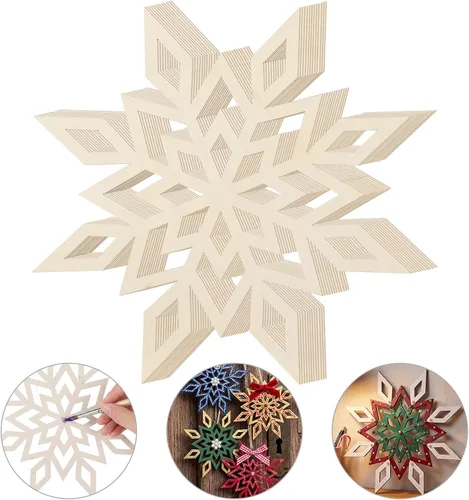 Vista 7 de 12 piezas de copos de nieve de madera sin terminar de 8 pulgadas para manualidades, adorno de copo de nieve de madera, decoración de pared colgante