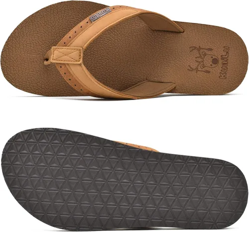 Vista 5 de KuaiLu - Sandalias de pata de gallo para hombre con soporte para el arco y plantilla de piel usada para tapetes de yoga