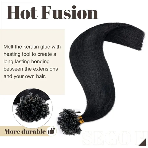 Vista 186 de SEGO Extensiones de cabello humano con micro cuentas, extensiones de cabello humano con micro bucle, lacio, natural, fusión fría, 1.76 oz/paquete