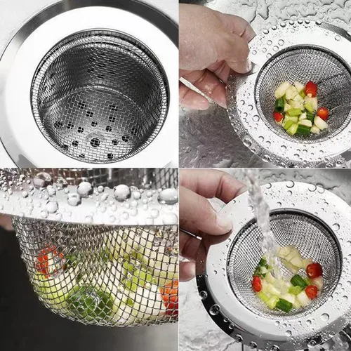Vista 2 de Colador de fregadero de acero inoxidable de malla fina para fregadero de cocina, borde ancho grande de 4.3 pulgadas de diámetro, 2