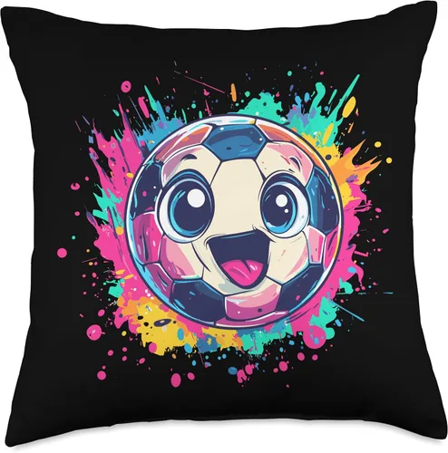 Vista 4 de Cute Soccer Ball Face for Kids and Toddlers Throw Pillow
