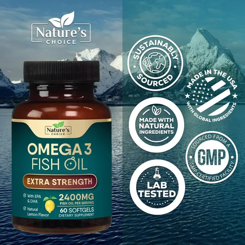Vista 4 de Suplementos de aceite de pescado Omega 3 – 2400 mg de aceite de pescado por porción – Omega-3 de triple fuerza con ácidos grasos EPA y DHA – Apoyo