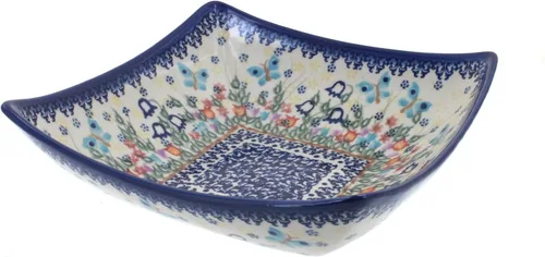 Vista 8 de Blue Rose Polish Pottery – Plato cuadrado Atlantis amarillo – 8 x 8 pulgadas – Hermoso cuenco para servir para ocasiones especiales, cenas o comidas