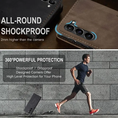 Vista 8 de Kowauri Funda para Samsung Galaxy S23, diseño clásico de piel con cierre magnético, con ranura para tarjetero, a prueba de golpes, funda protectora