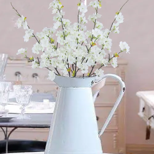 Vista 5 de CITYES 3 piezas de ramas artificiales de cerezo, flores de durazno de seda blanca, arreglo de ramas de primavera de imitación a granel, tallos