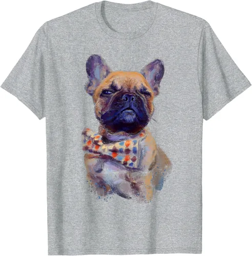 Vista 5 de Camiseta de bulldog francés con estampado realista, artística de bulldog francés, Negro, S