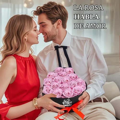 Vista 7 de Caja extra grande con forma de corazón de 16 rosas preservadas para siempre, con collar, regalos para el día de San Valentín para ella, novia