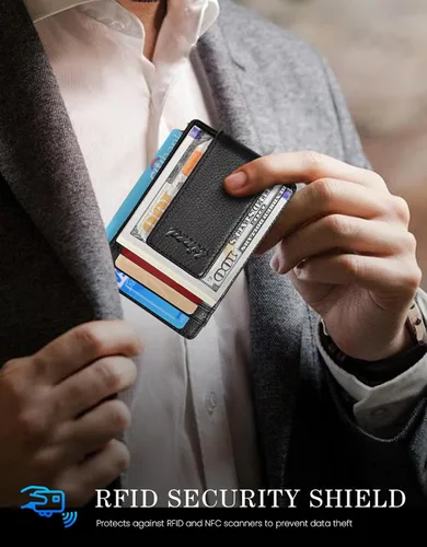 Vista 4 de Kinzd Pinza para billetes, bolsillo frontal, cartera de piel con bloqueo de RFID fuerte imán cartera delgada RFID Blocking, Strong Magnet, thin