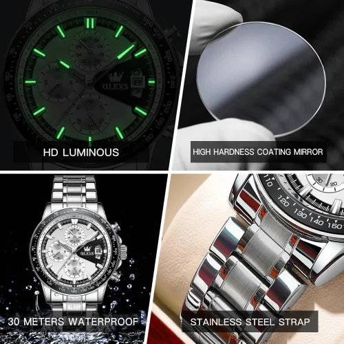 Vista 3 de OLEVS Watch for Men, Fashion Business Dress Mens Watches, Luminous Date Stainless Steel Waterproof Analog Two Tone Casual Quartz Wristwatch