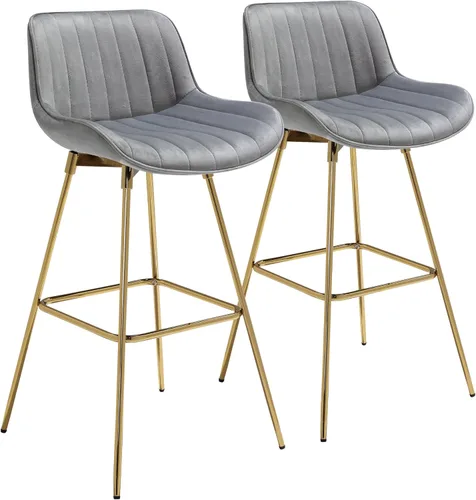 Vista 8 de Fat Ant Juego de 2 taburetes de bar giratorios de terciopelo para mostrador, sillas de bar de 29 pulgadas de alto con respaldo y patas doradas