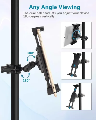 Vista 4 de Sunmig Soporte para tablet para soporte de micrófono, soporte para iPad, soporte ajustable para micrófono, soporte de música, soporte giratorio