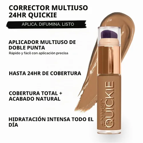 Vista 2 de Urban Decay Quickie Corrector impermeable de cobertura completa 24 horas, acabado mate natural, vitamina E hidratante, cepillo de pulido de doble
