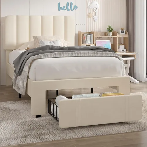 Vista 40 de VECELO Base de cama tapizada de tamaño matrimonial con 4 cajones y cabecero, plataforma de terciopelo, soporte de listones de madera, no necesita
