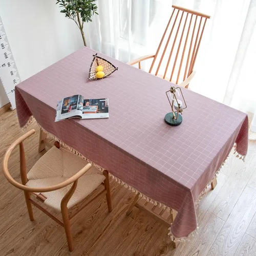 Vista 8 de Black Dining Table Cover, 35 x 35 inch, Square, Cotton Linen Embroidery Small Plaid Party Table Cloths