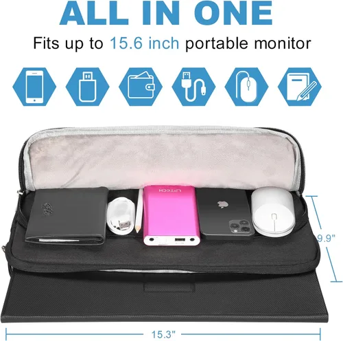 Vista 2 de Funda para monitor portátil de 15.6 pulgadas, bolsa protectora de almacenamiento, bolsa de exhibición con bolsillo para accesorios para monitor