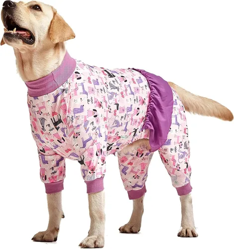 Vista 11 de LovinPet Pijamas Grandes para Perros – Camisa de unicornio para perro, mameluco de recuperación poscirugía, sirenas y unicornios estampado Azul