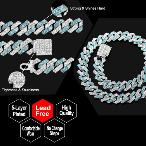 Vista 8 de loumssiy Cadena de eslabones cubanos de Miami chapada en plata para hombres y mujeres, collar cubano de Miami con diamantes para hombres, joyería
