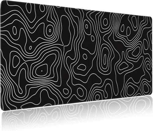 Vista 10 de Alfombrilla de mouse extendida para juegos, diseño abstracto de olas oceánicas, con bordes cosidos, base de goma antideslizante, alfombrilla