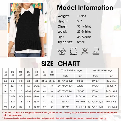 Vista 5 de PEIQI Suéter de punto para mujer, sin mangas, liso, casual, básico