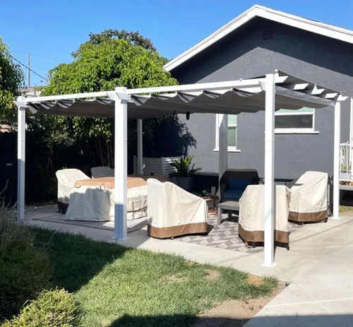 Vista 30 de PURPLE LEAF Pergola retráctil de 10 x 10 pies, pérgola blanca, toldo extra, azul marino