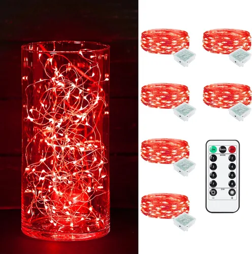 Vista 81 de Paquete de 6 luces de hadas a pilas con temporizador remoto, 8 modos de iluminación, 7 pies, 20 luces LED impermeables para Halloween, Navidad
